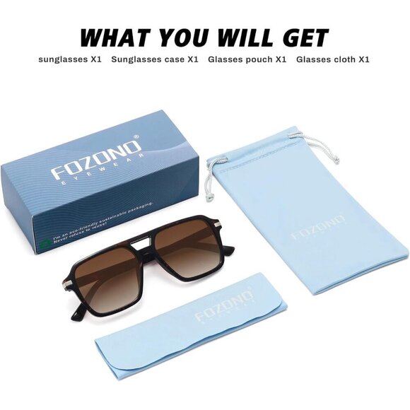 🆕Women Brown Retro Trendy Classic Square Vintage Shade Double Bridge Sunglasses - Picture 7 of 7